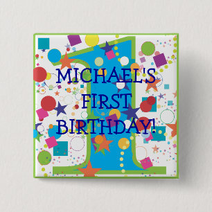 Confetti Circus Number One, First Birthday 2 Inch Square Button
