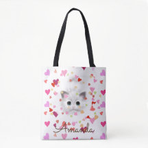 Confetti Coeur rose Sac fourre-tout Kitten blanc