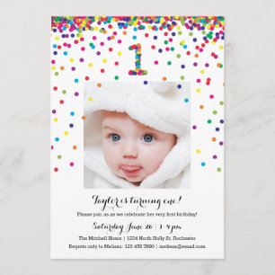 Confetti coloré 1er anniversaire Invitations photo