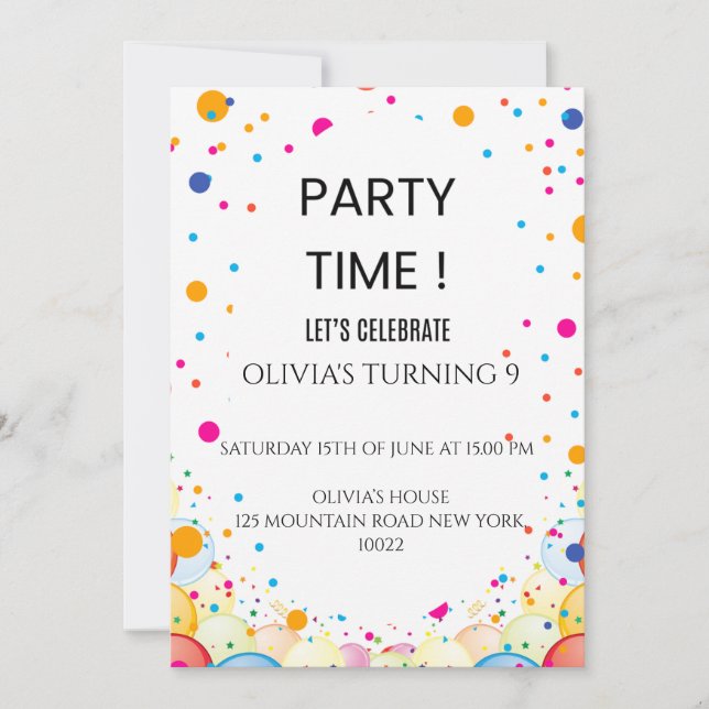 Confetti coloré modifiable Invitation Anniversaire (Devant)