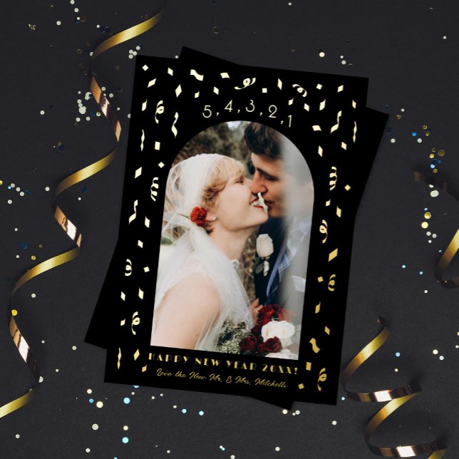 Confetti Countdown Arch New Year Photo Foil Holiday Card (Creator Uploaded)