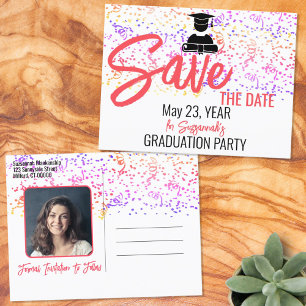Confetti Custom Photo Graduation Save The Date  Announcement Postcard