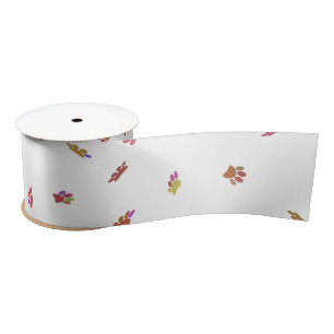 Confetti Dog Paw Print Pattern Custom Satin Ribbon
