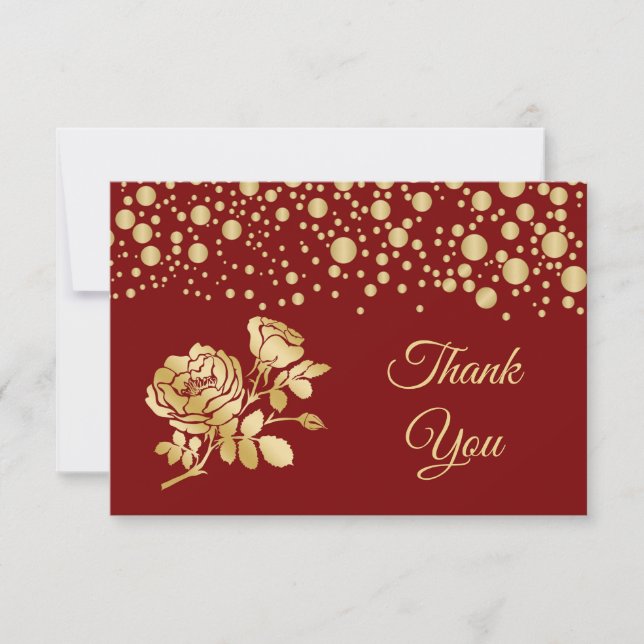 Confetti d'or, roses sur Merci Mariage rouge (Devant)
