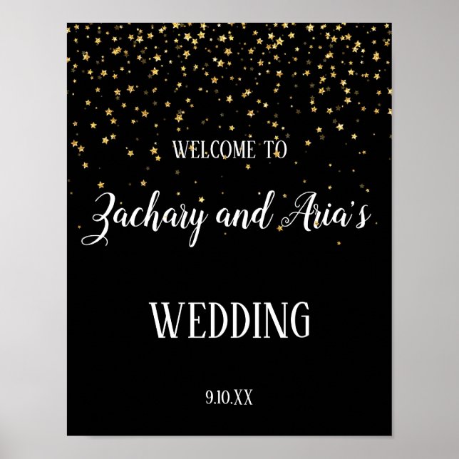 Confetti d'or sur Affiche de bienvenue Mariage noi (Devant)