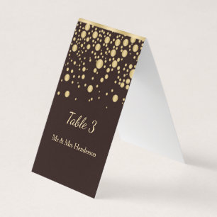 Confetti d'or sur brun Numéro de table, carte de p