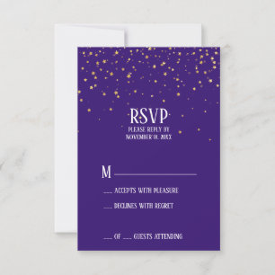 Confetti d'or sur carte RSVP violet