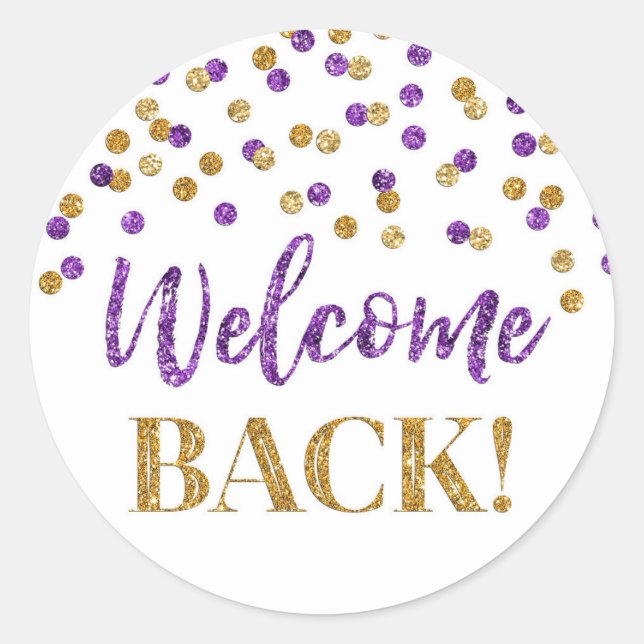 Confetti d'or violet Welcome Back Sticker rond (Devant)