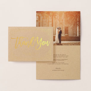 Confetti Dots Chic Brush Script Wedding Thank You Foil Card