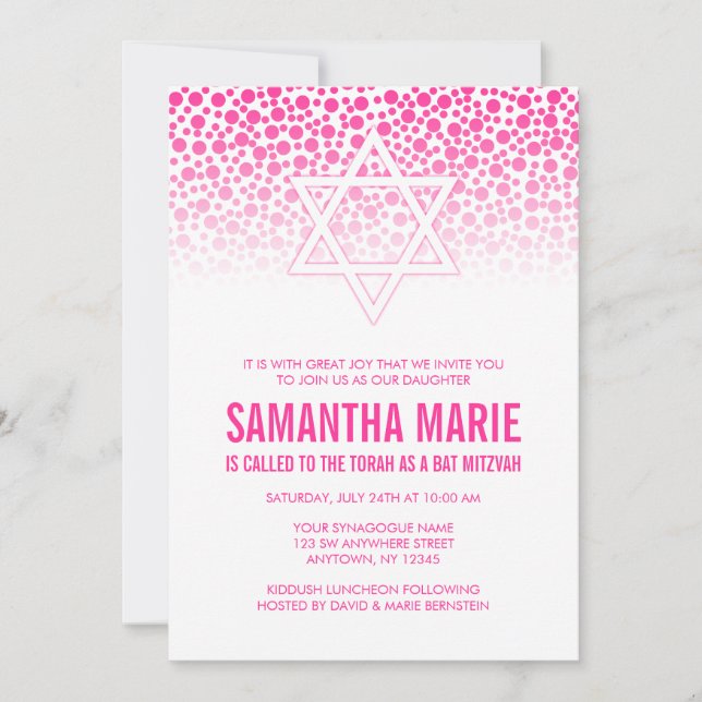 Confetti Dots Hot Rose Bat mitzvah Invitations (Devant)