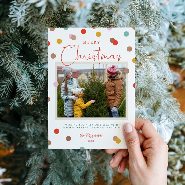 Confetti Dots Merry Christmas 2 Photo Holiday Card (Creator Uploaded)
