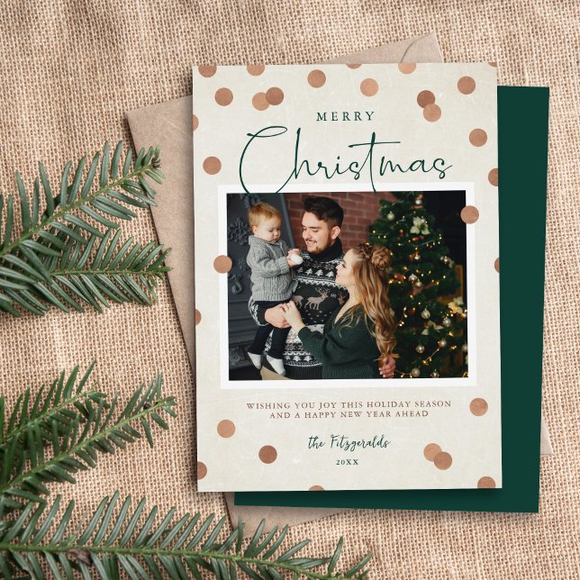 Confetti Dots Merry Christmas 2 Photo Holiday Card (Creator Uploaded)