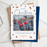 Confetti Dots Merry Christmas Photo Holiday Card<br><div class="desc">Modern custom printed Christmas photo cards with a simple DIY template for customization. This chic minimalist design has a confetti dot overlay with faux copper foil look. Add your family photo, personal greeting, names and the year. Use the design tools to edit the fonts and colours. Reverse side has space...</div>