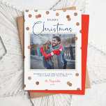 Confetti Dots Merry Christmas Photo Holiday Card<br><div class="desc">Modern custom printed Christmas photo cards with a simple DIY template for customization. This chic minimalist design has a confetti dot overlay with faux copper foil look. Add your family photo, personal greeting, names and the year. Use the design tools to edit the fonts and colours. Reverse side has space...</div>
