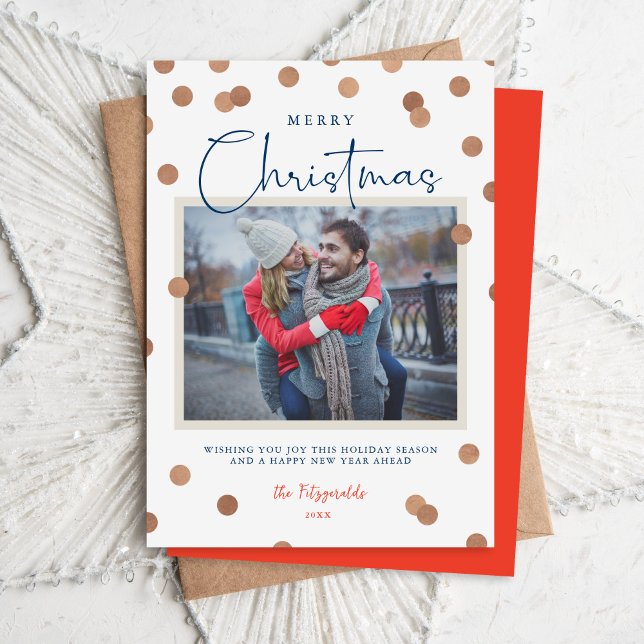 Confetti Dots Merry Christmas Photo Holiday Card (Creator Uploaded)