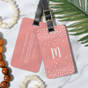 Confetti Dots Monogram Luggage Tag Coral