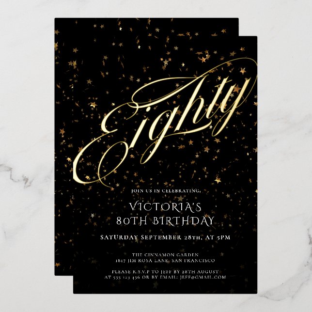 Confetti Eighty Black Gold Elegant 80th Birthday  (Front/Back)