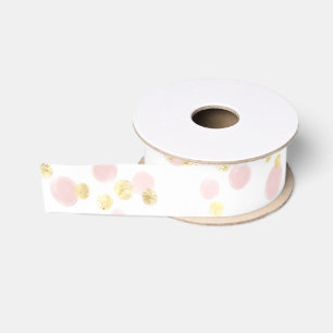 Confetti Elegant Pink Gold White Watercolor Grosgrain Ribbon