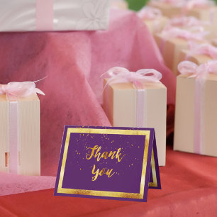 confetti en or violet carte de remerciements
