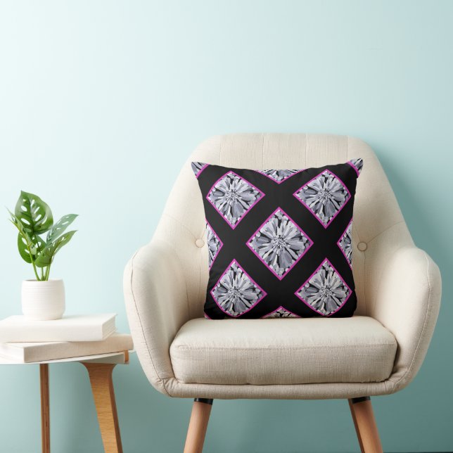 Confetti Flower in black & pink plaid Throw Pillow (Chair)