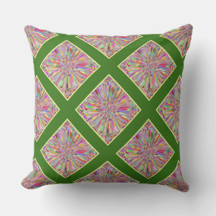 Confetti Flower Summer in Green & Yellow Plaid Throw Pillow