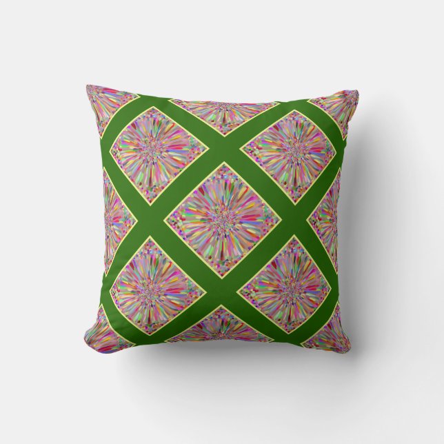 Confetti Flower Summer in Green & Yellow Plaid Throw Pillow (Front)