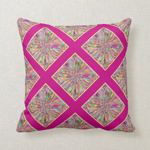 Confetti Flower Summer in Pink & Yellow Plaid Throw Pillow