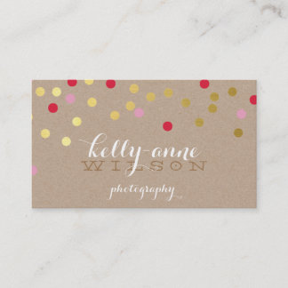 CONFETTI GLAMOROUS cute gold bold red pink kraft Business Card