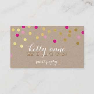 CONFETTI GLAMOROUS cute gold foil bold pink kraft Business Card