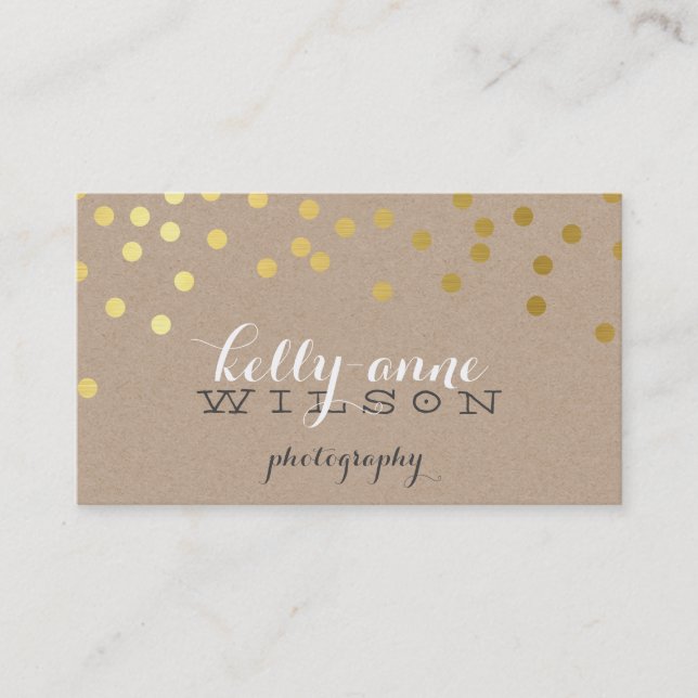 CONFETTI GLAMOROUS cute gold foil bold spot kraft Business Card (Front)