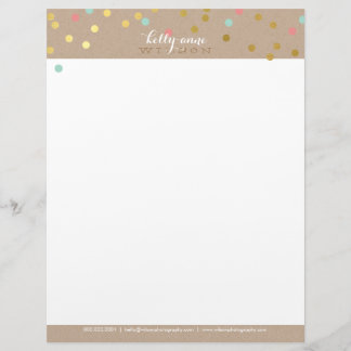 CONFETTI GLAMOROUS cute gold foil coral mint kraft Letterhead