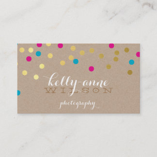CONFETTI GLAMOROUS cute gold foil pink aqua kraft Business Card