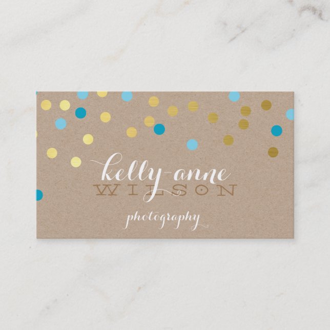 CONFETTI GLAMOROUS cute gold turquoise blue kraft Business Card (Front)