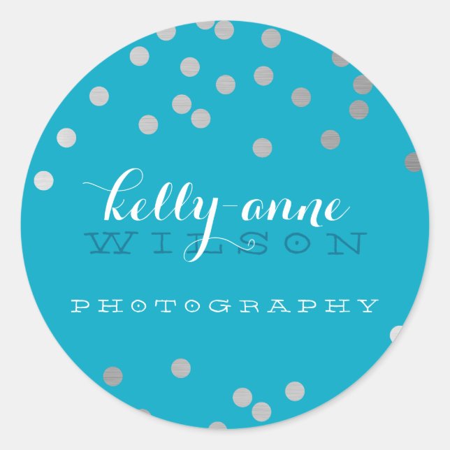 CONFETTI GLAMOROUS cute silver foil bold spot aqua Classic Round Sticker (Front)
