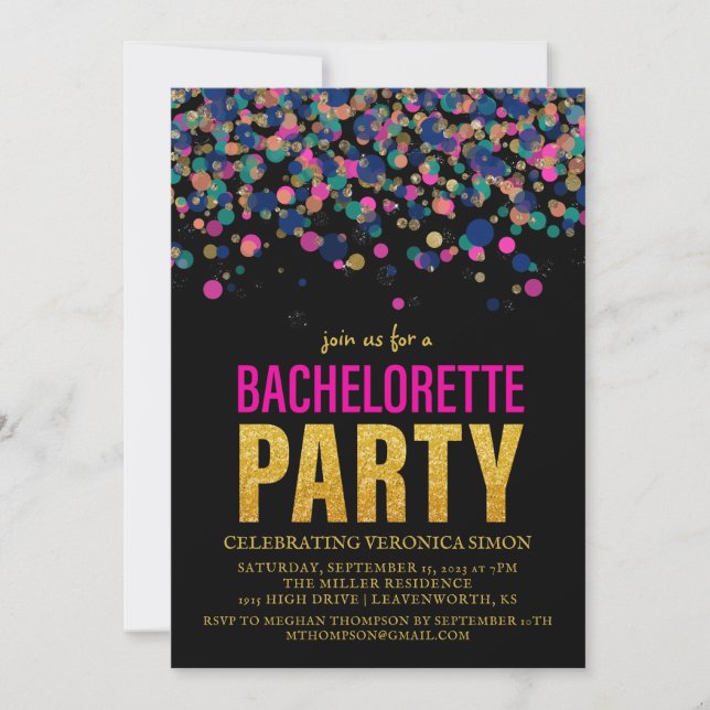 Confetti Glitter Bachelorette Party Invitation (Front)