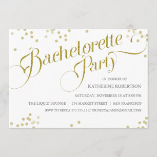 Confetti Glitter Bachelorette Party Invite, gold Invitation