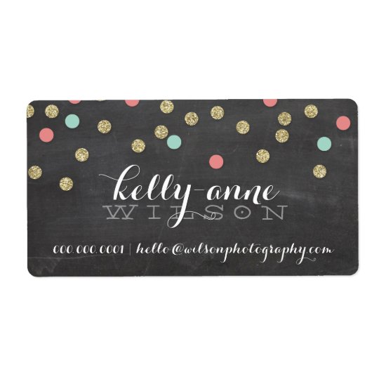 CONFETTI GLITTER cute gold coral mint chalkboard Shipping Label