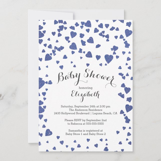 Confetti Glitter Heart Baby Shower Invitation (Front)