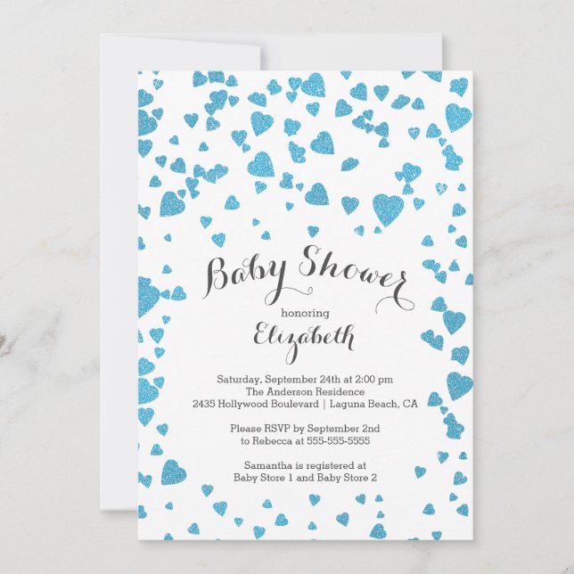 Confetti Glitter Heart Baby Shower Invitation (Front)