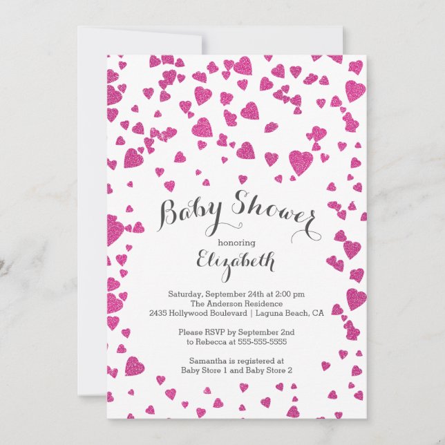 Confetti Glitter Heart Baby Shower Invitation (Front)