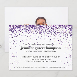 Confetti Glitter Purple White Photo Grad Party Invitation