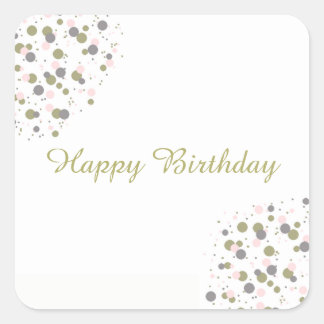 Confetti Gold Blush Dot Happy Birthday Square Sticker