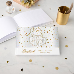 Confetti Gold Dots and Diamond Hearts Guestbook