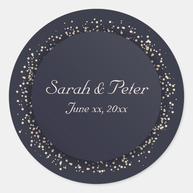 Confetti Gold, Elegant, Modern Wedding Classic Round Sticker (Front)