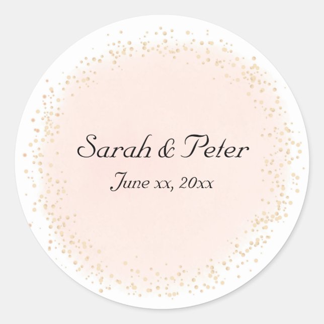 Confetti Gold Elegant Modern Wedding Invitation Classic Round Sticker (Front)