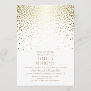 Confetti Gold Elegant Vintage White Baby Shower Invitation