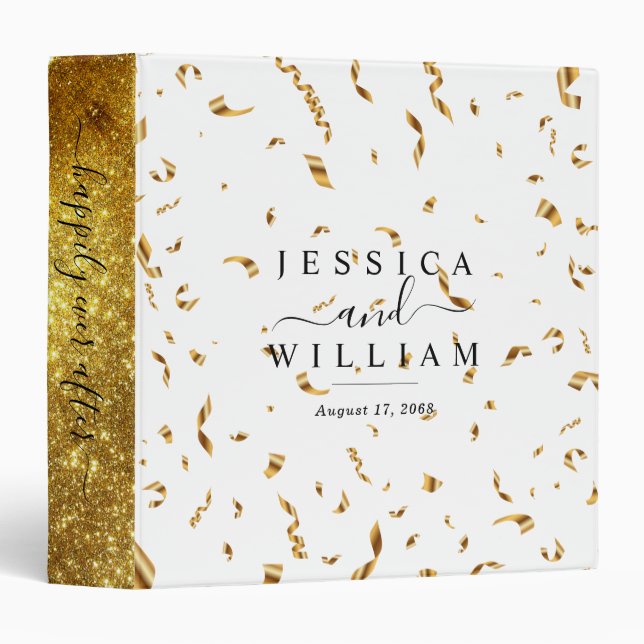 Confetti Gold Elegant Wedding Photo Album Binder (Front/Spine)