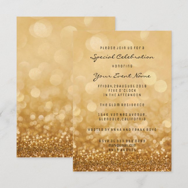 Confetti Gold Glam Glitter Silver Minimal Formal Invitation (Front/Back)