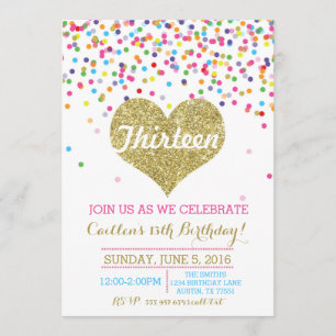 Confetti Gold Glitter Birthday Invitation
