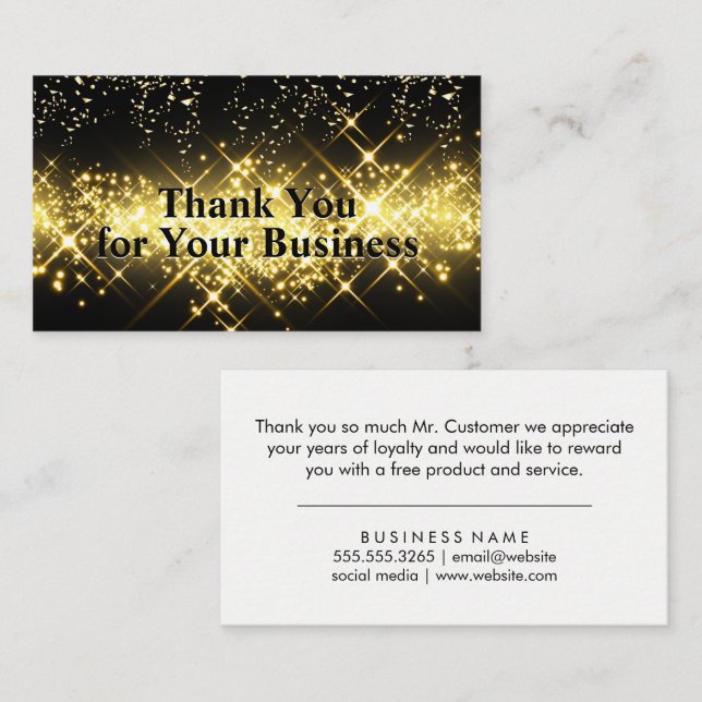 Confetti Gold Sparkle | Thank You Loyalty Card (Front/Back)